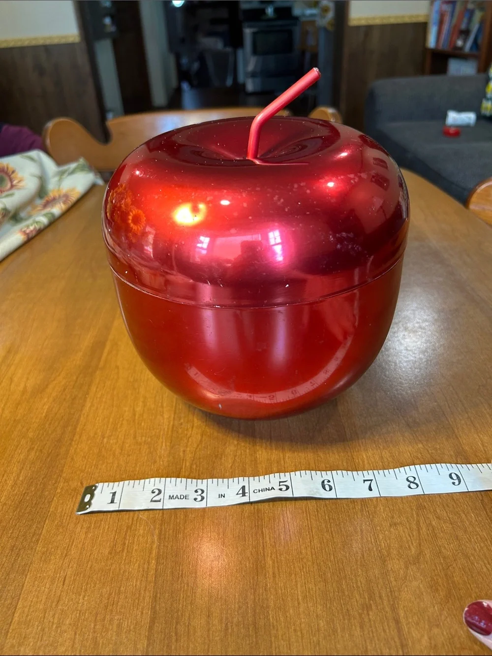 Vintage Aluminum Red Apple Shaped Ice Bucket